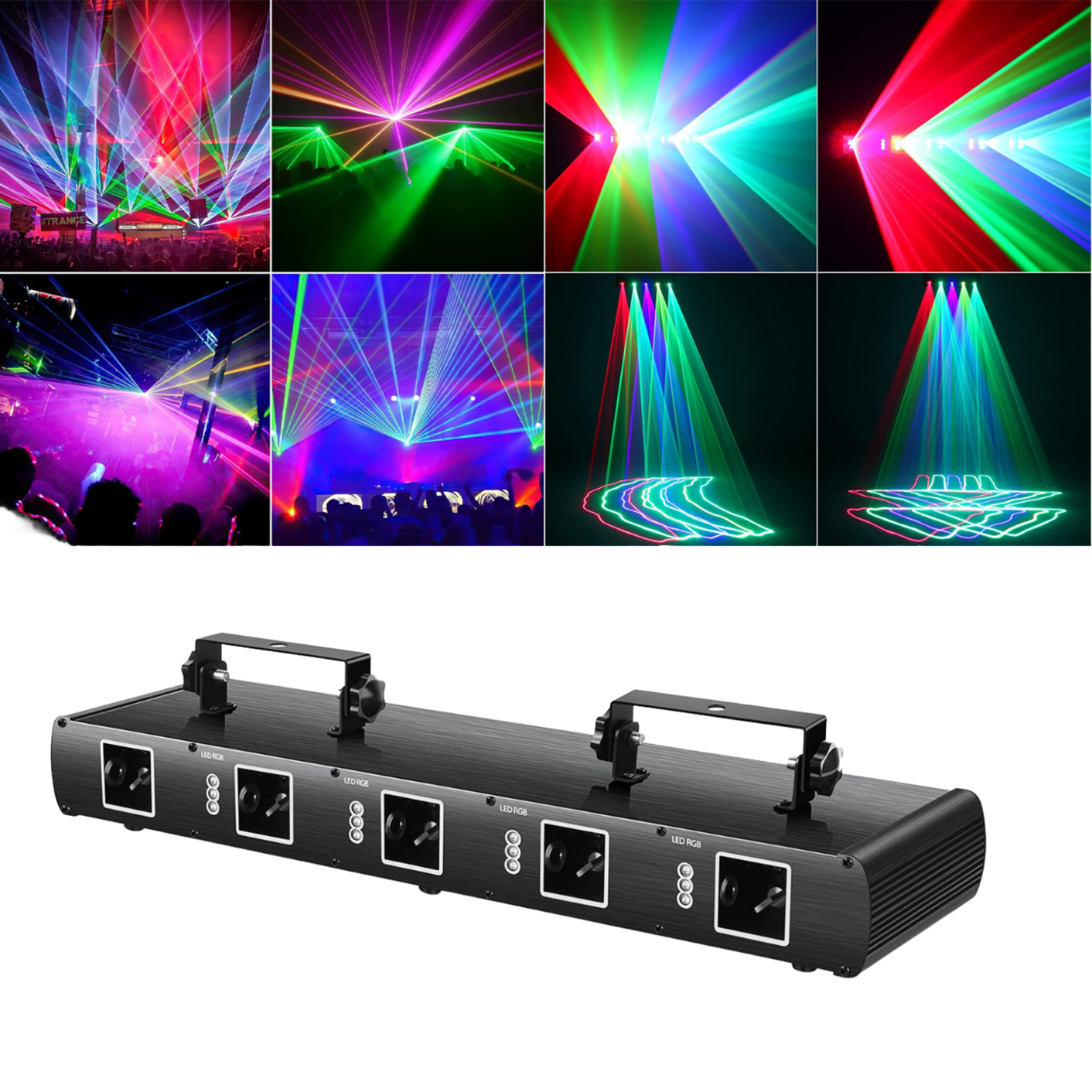 DJ Scanning Laser Light 5 Beam Effect Sound Activated RGBYC LED Music Lighting DMX Control IP33 Party Bar Stage