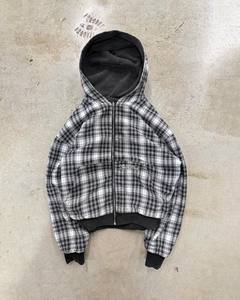 Hersteller Kundenspezifische Acid-Wash Doppellagige Wende-Reißverschlussjacke mit Kapuze im Karierten Cropped-Boxy-Schnitt für Herren - Product Image 3