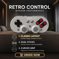Manette de jeu rétro Aolion AL-Q10 filaire et sans fil BT pour Ninten-do Switch avec bouton Turbo, gyroscope six axes et vibration