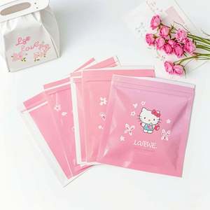 Bolsa laminada de embalaje con sello lateral Ziplock, bonita, pequeña, transparente, rosa, personalizada, con orificio para colgar - Product Image 5