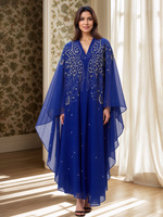 Robe Abaya Grise Brodée de Perles Florales, Modeste et Respirante en Polyester, Style Borkha Égyptien, Anti-Statique, Ensemble 2 Pièces pour Femme - Meilleures Ventes