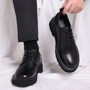 Title Men's Black Leather Dress <b>Shoes</b> Classic Lace-up Oxfords Thick Sole Non-Slip <b>Comfortable</b> Business Casual <b>Shoes</b> for Men <b>Work</b> - Product Image 4