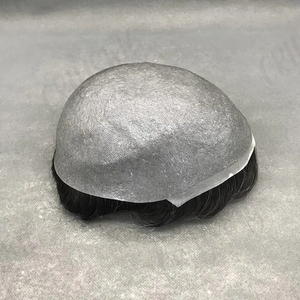 Protesi Capillare da <span class=keywords><strong>Uomo</strong></span> con Spedizione Veloce Parrucca Toupet in Poliuretano Ultrasottile da 0.06mm 0.08mm con Innesto V-Loop e Capelli Indiani Iniettati su Lace - Product Image 1