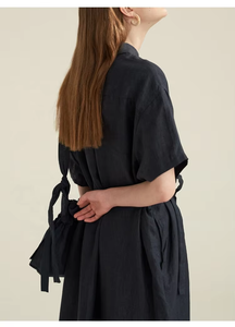 OEM estate manica corta scollo a V etnico stile Boho ricamo Maxi Vestidos Casual abito di lino per le donne - Product Image 2