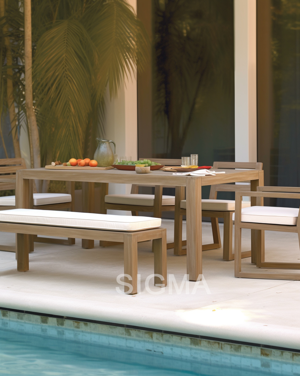 Modern beach outdoor commercial rectangle dinning table teak garden patio custom