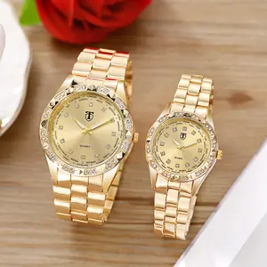 HY Manufacturers directly supply diamond-inset scale business couple watches wholesale steel belt gold quartz watch