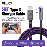 Câble USB-C vers USB-C SIKAI 240W à angle droit, 5A PD 3.1, tressé, charge rapide, une extrémité en forme de L avec LED et E-Marker pour iPhone