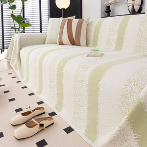Ins Style Ice Silk <b>Sofa</b> <b>Cover</b> Stripe Pattern 145-185Cm Summer Cooling Non Slip Seat Cushion Pad Type Machine Washable - Product Image 4
