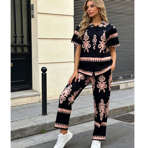 Ensemble <span class=keywords><strong>de</strong></span> vêtements décontractés pour femmes, 2 pièces, haut <span class=keywords><strong>de</strong></span> gamme, été, manches courtes, col rond, t-shirt et pantalon - Product Image 2
