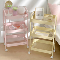 GREENSIDE Étagère de rangement en métal pliable à trois niveaux pour chambre à coucher, salon, cuisine, salle de bain, dortoir, chariot à collations