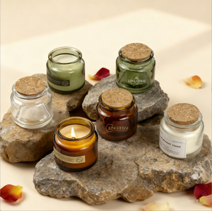 Envase de Vidrio Transparente para Velas de 200 ml y 100 ml, Resistente al Calor, Color Ámbar Verde, con Tapa de Corcho, para Hacer Velas - Product Image 4