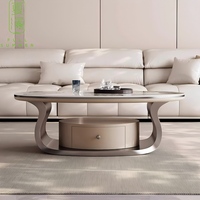 Fullsummer Luxuriöses Ovales Gesintertes Stein-Holz Couchtisch und TV-Ständer Set mit Schubladen für Wohnzimmer, Hochwertiges Design