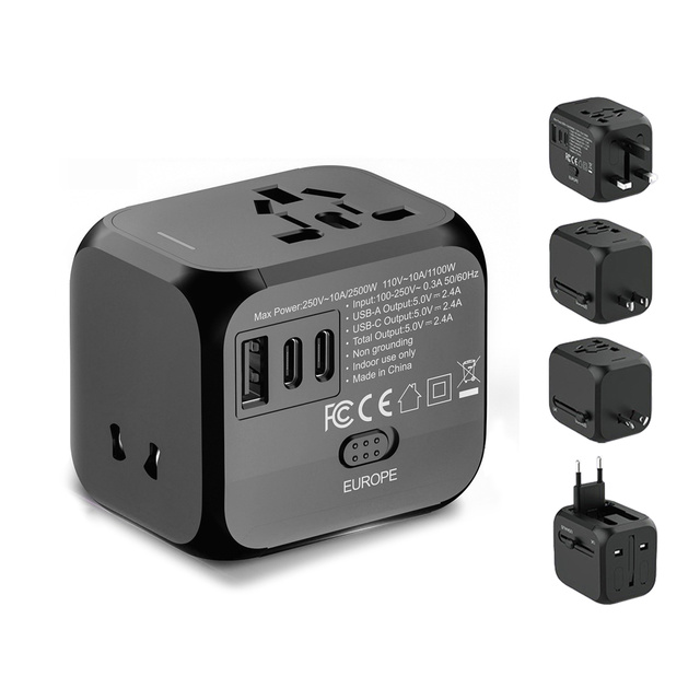 Universal Travel Adapter Plug with QC3.0 12W 2-Port USB Charger Multi Country Converter Socket for UK US EU AU International