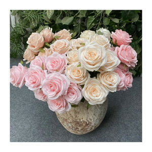 Precio al por mayor Flores de novia de seda 9 cabezas Ramo de rosas artificiales Decoración de la boda Rosas rosas blancas Flores artificiales - Product Image 5