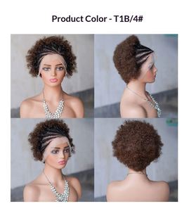 Pelucas frontales de encaje 13x4, peluca bob corta rizada hecha a mano con trenzas frontales, pelucas de cabello humano 100% pre-trenzadas, pelucas pixie para mujer - Product Image 6