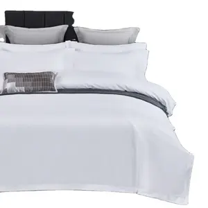 豪华100% 棉白色亚麻床单床上用品套装酒店枕套，平板床单
