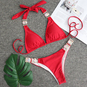 <span class=keywords><strong>Maillot</strong></span> <span class=keywords><strong>de</strong></span> <span class=keywords><strong>bain</strong></span> <span class=keywords><strong>de</strong></span> sport deux <span class=keywords><strong>pièces</strong></span> rouge, nouveau style 2026, style européen et américain, uni, dos nu, sexy, orné <span class=keywords><strong>de</strong></span> cristaux et <span class=keywords><strong>de</strong></span> diamants, avec bandage - Product Image 3