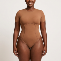 Body sculptant pour femme en nylon antibactérien, T-shirt amincissant à manches courtes, effet seconde peau, pour Pilates et Yoga