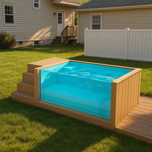 Piscina Elevada de Fibra de Vidrio de 10 mm de Espesor, Forma Rectangular, Ecológica y Resistente a los Rayos UV, Construcción Duradera, Escalera de Seguridad - Product Image 4