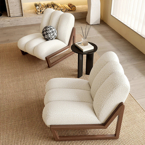 Sedia per il tempo libero popolare <span class=keywords><strong>in</strong></span> tessuto bianco crema <span class=keywords><strong>con</strong></span> <span class=keywords><strong>piedi</strong></span> <span class=keywords><strong>in</strong></span> <span class=keywords><strong>legno</strong></span> moderno, ultimo design, Hotel, divano, poltrona morbida - Product Image 3