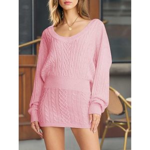Robe pull pour femme, col rond, tricot torsadé, coupe ample, mini-robe asymétrique, taille élastique, respirante, pour l'automne - Product Image 2