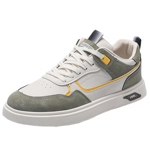 Men's 2026 Spring New Leather Panel <b>Lace</b>-Up <b>White</b> Casual Sneakers Breathable Trendy Shoes - Product Image 2