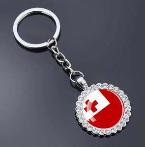 Porte-clés et pendentif de sac en verre avec fleur en cristal, motif drapeau national des Îles <span class=keywords><strong>Salomon</strong></span>, bijou souvenir de voyage - Product Image 5