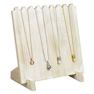 Customized Rustic White Wash Color Necklace Storage Holder Wooden Jewelry Display