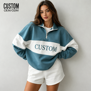 Sudadera Oversize Personalizada para Mujer con Cremallera de Cuarto, Bordado, Estampado, Bloques de Color, Tallas Grandes, Casual, Tipo Pullover, Fabricante de Chándales - Product Image 1