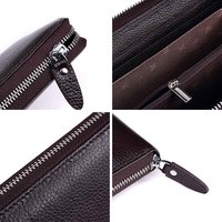Dompet Panjang Kulit Asli Pria Custom Grosir dengan Ritsleting, Anti RFID, Multifungsi, Kantong Ponsel, untuk Bisnis