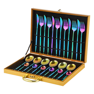 24 pièces de couverts en acier inoxydable avec titane plaqué or couleur dorée ensemble de couverts argenterie ensemble de couverts <span class=keywords><strong>Service</strong></span> pour 6 - Product Image 2
