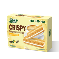 Directe d'usine Cookies sandwich à la crème à la vanille à faible teneur en glucides Remplissage crémeux Texture croquante Paquet d'exportation sain Roulage indépendant