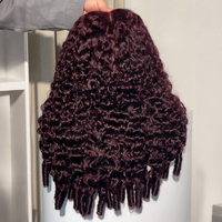 Perruque ISEE en cheveux humains bouclés bruts birmans, cheveux alignés dans le sens des cuticules, perruque frontale en dentelle 13x4 couleur bordeaux foncé 99j, sans colle, prête à porter