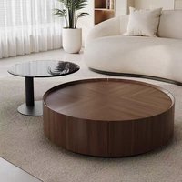 Ensemble de tables basses gigognes en placage de noyer naturel, motif chevrons, avec rangement, grande table, cadre en acrylique noir, plateau en verre, durable, style nordique