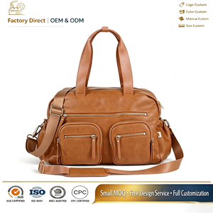 <span class=keywords><strong>Borsa</strong></span> per Pannolini Grande Capacità in Pelle PU Marrone Resistente all'Acqua con Chiusura a Cerniera, Produzione OEM - Product Image 1