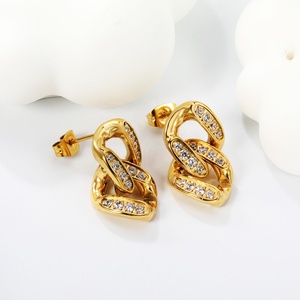 <b>Stainless</b> <b>Steel</b> Jewelry <b>Chain</b> Link Zircon Crystal Gold Plated Hoop Earrings Stud Square Charms Star Water Drop Dangle Earrings - Product Image 4