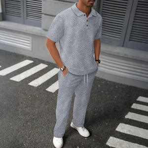 Ensemble deux pièces pour <span class=keywords><strong>homme</strong></span>, polo à manches courtes et <span class=keywords><strong>pantalon</strong></span> en jacquard uni, nouvelle collection été - Product Image 3