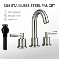 Robinet de salle de bain moderne en acier inoxydable 304 avec double poignée, robinet de lavabo, tuyau de drainage en plastique