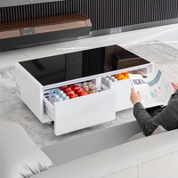 Table Basse Intelligente de Luxe Moderne avec Tactile Intelligent, Deux Tiroirs Réfrigérés, Éclairage LED et Recharge USB pour Soirées Cinéma