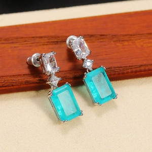 Esodu Ntze Pendientes clásicos con circonita azul, corte princesa, aleación geométrica, joyería para mujer - Product Image 4