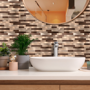Carreaux muraux autocollants marron en métal <span class=keywords><strong>brossé</strong></span> avec mélange de bandes et joint foncé, qualité supérieure, à peler et coller, pour murs d'accent modernes, vente en gros - Product Image 4