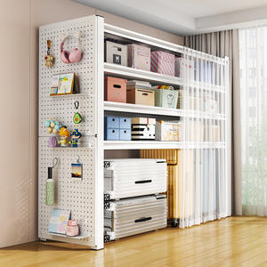 Étagère de rangement multicouche Zwj à 4 niveaux avec rideau anti-poussière pour balcon, salon, type sur pied, en fer - Product Image 6