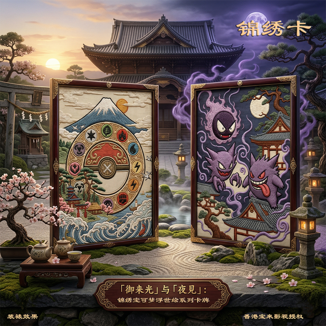 Japan Anime PKM Embroidered Ukiyo-e Collection Cards Anime Characters Gengar Eevee Playing Cards Board Game for Fans