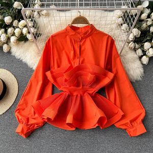 เสื้อเชิ้ตแฟชั่นแขนยาวทรงพลีทสามมิติสำหรับผู้หญิง - Product Image 5