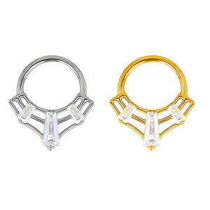 ASTM F136 Titanium Cobweb Segment <b>Ring</b> 3 Baguette Asscher Cut Zircon Center for Children's Weddings Engagements Body Jewelry - Product Image 1