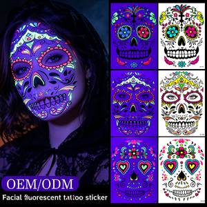 Tatuajes Temporales Faciales No Tóxicos con Diseño Intrincado de Corazón y Flor Luminosos para la Noche del Día de los Muertos, Ideales para Fiestas de Halloween, Modelo AW26 - Product Image 1