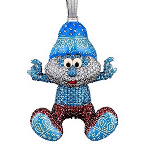 Colgante de Lujo Hecho a Mano con Personaje Azul, Engaste de Diamantes en Bisel, Chapado en Oro y Plata, Joyería Unisex, Regalo para Boda - Product Image 1