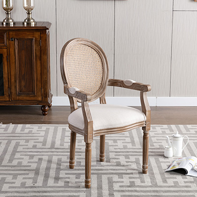 white fabric/rattan back/armrest