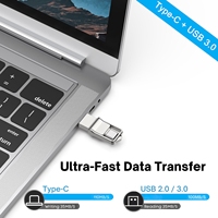 Flash Drive 2-in-1 OTG Tipe C/3.0 USB 2.0 Logo Kustom Logam Putar 16GB-128GB Tahan Air OEM/ODM Garansi 1 Tahun
