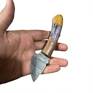 Couteau de chasse et de survie à lame fixe mini, en acier Damas de qualité industrielle, fabriqué à la main, avec manche en bois OEM - Product Image 5